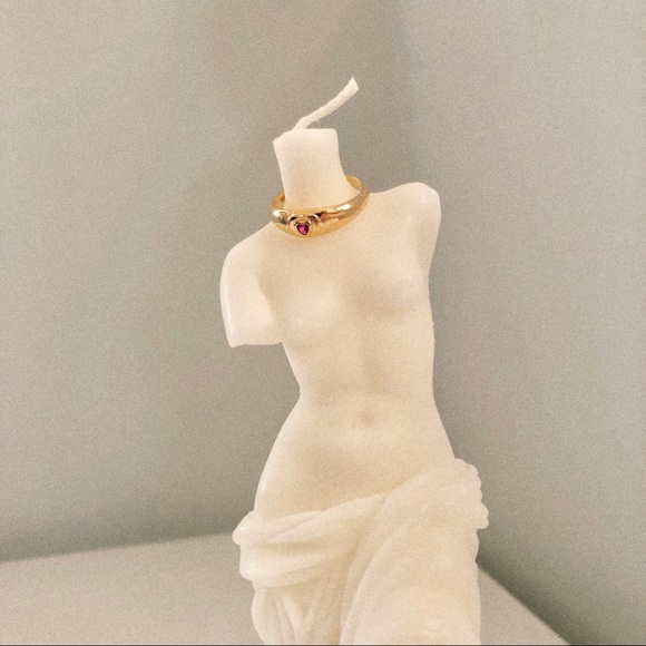 Dainty Pink Heart Stone Signet Ring, Ruby Heart - Picture 3 of 12